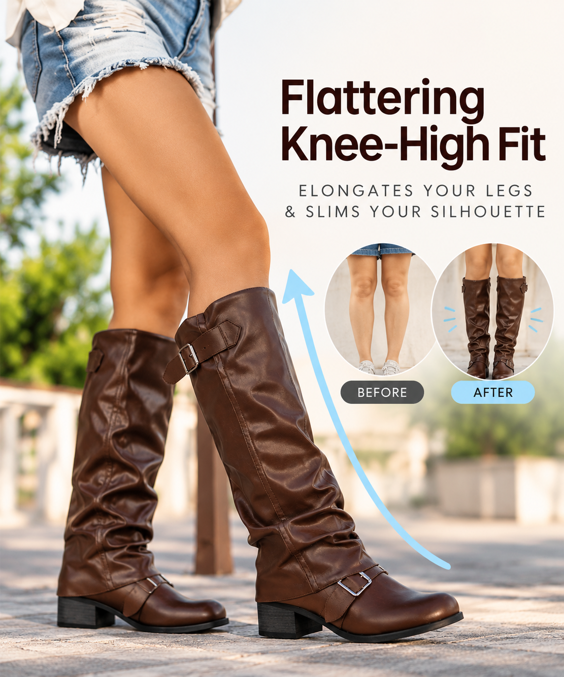 PU Leather Low Heel Long Boots